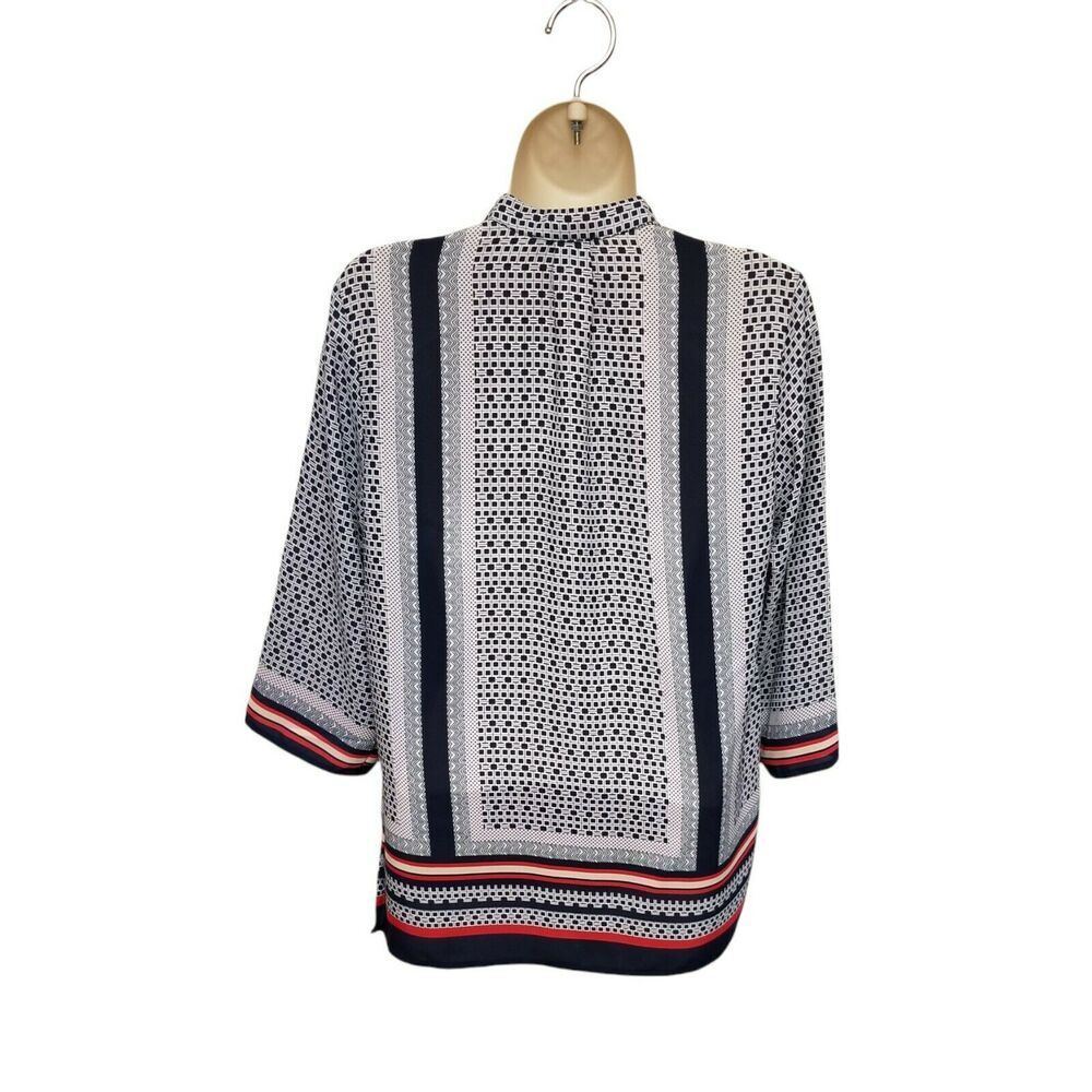 Adrienne Vittadini Women's Size Small Popover Printed Shirt Top Navy Blue/Red - Picture 2 of 7